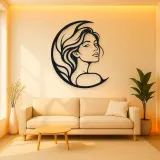 Moon Curve Face Metal Wall Art | Minimalist Woman Line Art