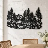 A-Frame Cabin Woods Metal Wall Art | Nature Silhouette Decor - lifestyle view 4