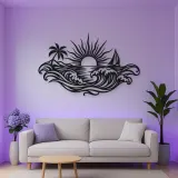 Rising Sun over Waves Metal Wall Art | Celestial Boho Wall Decor