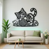Playful Kitten Yarn Metal Wall Art | Pet Lover Silhouette Decor