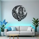 Cat on Moon Arc Metal Wall Art | Pet Lover Silhouette Decor
