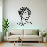 Short Hair Modern Face Metal Wall Art | Minimalist Woman Line Art