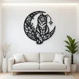 Cat on Moon Arc Metal Wall Art | Pet Lover Silhouette Decor