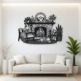 Modern Fireplace Scene Metal Wall Art | Cozy Home Metal Decor