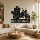 Décoration murale en métal personnalisée pour famille avec moto d'aventure