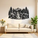 Forest Waterfall Metal Wall Art | Nature Silhouette Decor