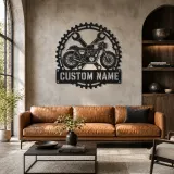 Personalized Cafe Racer Motorcycle Metal Wall Art with Crossed Wrenches - lifestyle view 2