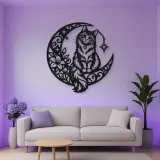 Cat on Moon Arc Metal Wall Art | Pet Lover Silhouette Decor