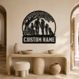 Personalized Family of Four Dog and Motorcycle Metal Wall Art - lifestyle view 3