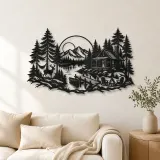 Décoration murale en métal Lakeside Forest Cabin | Silhouette Nature