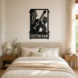 Personalized Double Bass Music Metal Wall Art with Vintage Microphone - lifestyle view 2