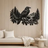 Raven Forest Branch Metal Wall Art | Wildlife Silhouette Decor - lifestyle view 5
