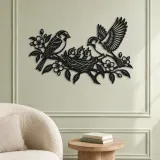 Sparrow Family Metal Wall Art | Wildlife Silhouette Decor - lifestyle view 2