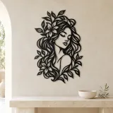 Botanical Hair Face Metal Wall Art | Minimalist Woman Line Art - lifestyle view 3