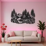 A-Frame Cabin Woods Metal Wall Art | Nature Silhouette Decor