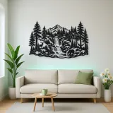 Forest Waterfall Metal Wall Art | Nature Silhouette Decor
