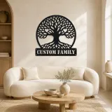Décoration murale en métal personnalisée avec arbre généalogique et détails en cœur