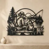Grandfather Grandson Fishing Metal Wall Art | Family Silhouette Decor - lifestyle view 3