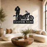 Décoration murale en métal personnalisée Couple de Motards Cruiser avec Talon Levé