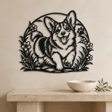 Corgi Happy Curve Metal Wall Art | Pet Lover Silhouette Decor - lifestyle view 3