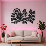 Squirrel Oak Branch Metal Wall Art | Wildlife Silhouette Decor