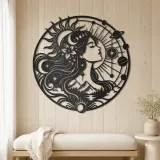 Celestial Woman Profile Metal Wall Art | Minimalist Woman Line Art - lifestyle view 5