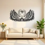 Swan Heart Pair Metal Wall Art | Wildlife Silhouette Decor