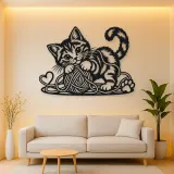 Playful Kitten Yarn Metal Wall Art | Pet Lover Silhouette Decor