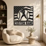 Personalized Female Softball Batter American Flag Metal Wall Art - lifestyle view 5