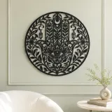 Hamsa Botanical Eye Metal Wall Art | Spiritual Boho Metal Decor - lifestyle view 2