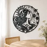 Celestial Woman Profile Metal Wall Art | Minimalist Woman Line Art - lifestyle view 4
