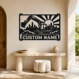 Personalized Excavator Metal Wall Art with Construction Skyline - lifestyle view 3