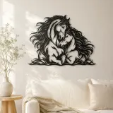 Arte mural de metal Two Horses Embrace | Decoración ecuestre