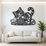 Playful Kitten Yarn Metal Wall Art | Pet Lover Silhouette Decor