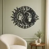 Day and Night Faces Metal Wall Art | Celestial Boho Wall Decor - lifestyle view 2