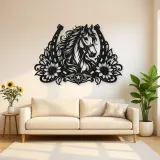 Horse Shoe Floral Metal Wall Art | Equestrian Wall Decor