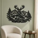 Stag Mountain Crest Metal Wall Art | Nature Silhouette Decor - lifestyle view 2
