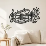 Arte mural de metal Trumpet Sound Ribbon | Decoración mural de sala de música