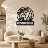 Décoration murale en métal personnalisée Bass Largemouth avec Hameçon