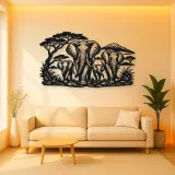 Elephant Family Walk Metal Wall Art | Wildlife Silhouette Decor
