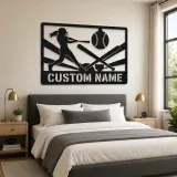 Personalized Softball Player Metal Wall Art with Crossed Bats - lifestyle view 2