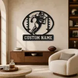 Personalized Football Player Metal Wall Art with Ball Frame - lifestyle view 2