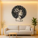 Afro Silhouette Face Metal Wall Art | Minimalist Woman Line Art