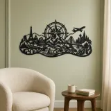 Compass Mountain Flow Metal Wall Art | Nature Silhouette Decor - lifestyle view 2