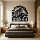 Personalized Semi Truck Metal Wall Art with Gear Frame - lifestyle view 5