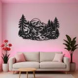 River through the Forest Metal Wall Art | Nature Silhouette Decor