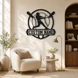 Personalized Baseball Batter Crossed Bats Metal Wall Art - lifestyle view 5