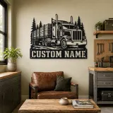 Personalized Stake Bed Semi Truck Forest Metal Wall Art - lifestyle view 4