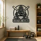 Personalized Baseball Catcher Crossed Bats Metal Wall Art - lifestyle view 4