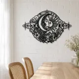 Celestial Crescent Face Metal Wall Art | Minimalist Woman Line Art - lifestyle view 4